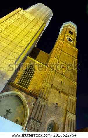 The famous Frauenkirche in Munich, Germany on a summer night.