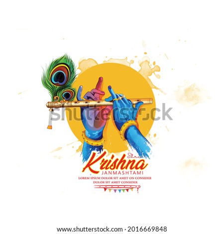 Happy Janmashtami, illustration of Lord Krishna hand playing bansuri (flute)  Royalty-Free Stock Photo #2016669848