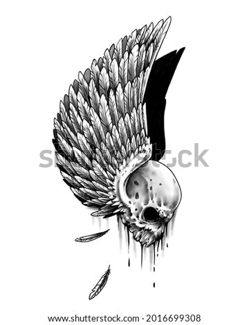 Skull with wings art logo