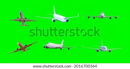 Airplane isolate on green screen  background 