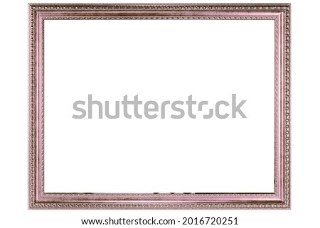 Pink Classic Old Vintage Wooden mockup canvas frame isolated on white background. Blank Beautiful and diverse subject moulding baguette. Design element. use for framing paintings, mirrors or photo.
