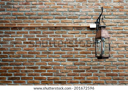 Brick wall and  lamp,  retro vintage
