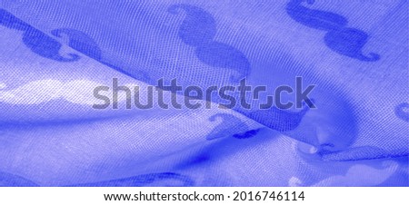 blue silk fabric with painted cartoon mustache, Texture, background, pattern