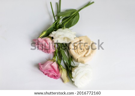 Handmade soap on a white background with flower