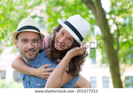 View of a Young happy couple having fun on holidays
