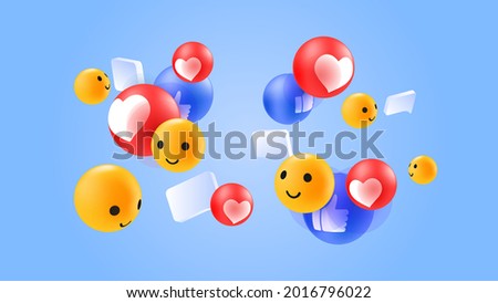 Colorful Emoji Reactions Background. Like, Thumb Up, Smiling Emoticon. Vector illustration