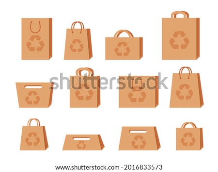 Eco empty bag kraft brown blank cardboard rectangle isolated on white background. EPS 10