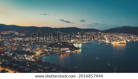 Night view of Bodrum center illuminated in the south of Turkey. Bodrum castle in the night Royalty-Free Stock Photo #2016857444