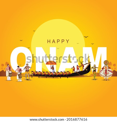 south Indian Kerala festival happy onam greetings background. vector illustration design Royalty-Free Stock Photo #2016877616