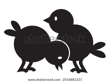 Two chicken, black silhouette, vector icon