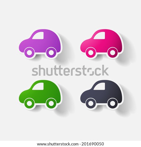 Paper clipped sticker: car. Isolated illustration icon