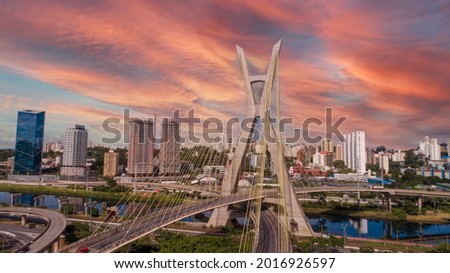 Estaiada's bridge aerial view. São Paulo, Brazil. Business center. Financial Center. Famous cable stayed (Ponte Estaiada) bridge Royalty-Free Stock Photo #2016926597