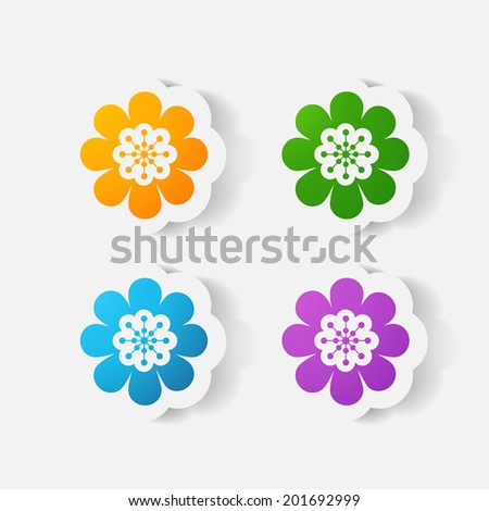 Realistic paper sticker: flowers. Isolated illustration icon