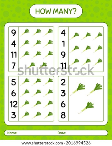 How many counting game with leek. worksheet for preschool kids, kids activity sheet, printable worksheet