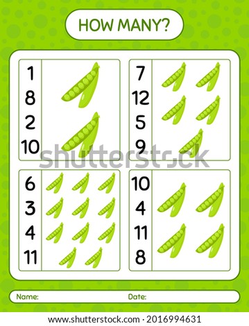 How many counting game with peas. worksheet for preschool kids, kids activity sheet, printable worksheet