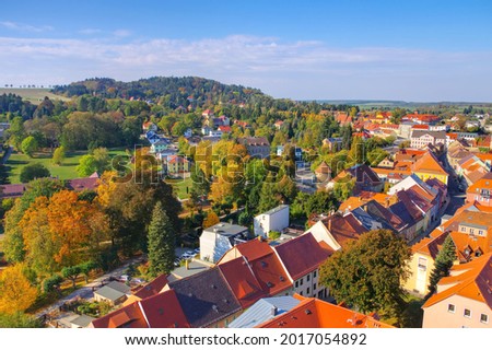 the town Kamenz and mountain Hutberg in Saxony in Germany