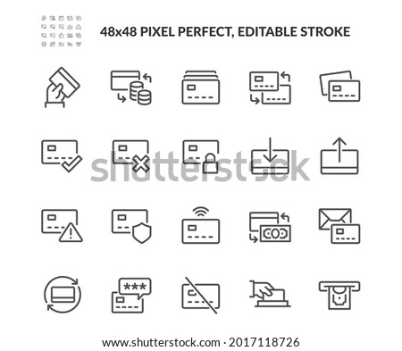 Simple Set of Credit Card Related Vector Line Icons. 
Contains such Icons as Top up or Withdraw Funds, Money Transfer, Payment and more. Editable Stroke. 48x48 Pixel Perfect. Royalty-Free Stock Photo #2017118726