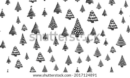 Christmas trees set, hand drawn. Vector illustration.	
