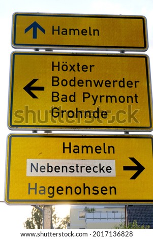 street sign Hameln, Hagenohsen in Lower Saxony