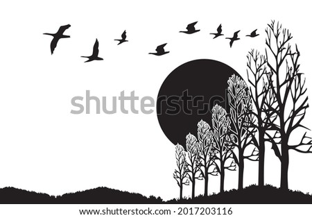 tree and sunset clip art black and white vector format