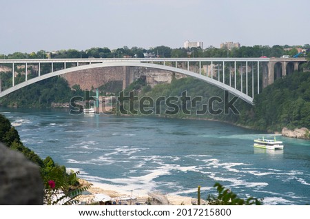 The Rainbow International Bridge is shown in Niagara Falls, Ontario, Canada.