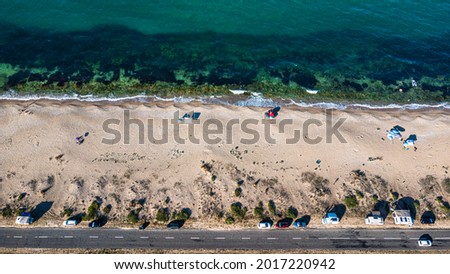 Drones view of Drivers Beach near the town of Sozopol on the Black Sea coast