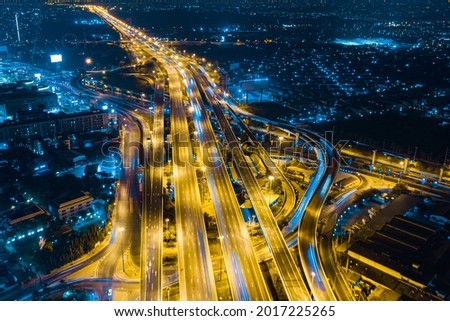 Expressway top view, Road traffic an important infrastructure in Thailand. Road and Roundabout, multilevel junction motorway, U turn road
