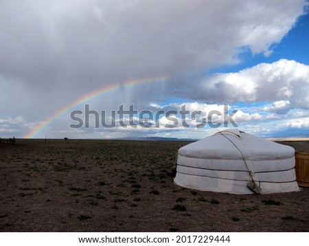 Yurt and Rainbow in Gobi Desert, Mongolia