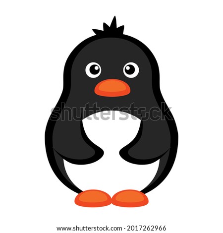 Cute funny little cartoon baby penguin bird vector illustration in flat style isolated on white background. Antarctic animal character. Winter icon logo.