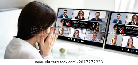 Virtual Video Conferencing Meeting Broadband Problems. Lost Broken Connection