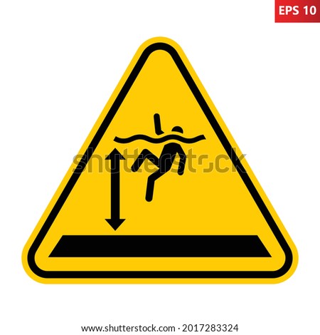 Deep water warning sign. Vector illustration of yellow triangle sign with drowning man. Caution high water level. Symbol used near water body. Deep ocean, sea and lake concept. Risk of drowning. Royalty-Free Stock Photo #2017283324
