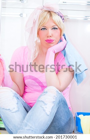 Beautiful woman at the cleaning