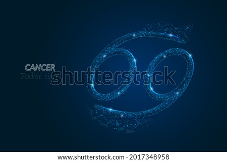 Abstract futuristic image of cancer zodiac sign. Astrological horoscope characteristic. Polygonal vector illustration looks like stars in the blask night sky in spase. Digital low poly design