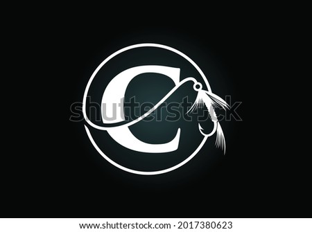Initial C monogram letter alphabet with fishing Hook. Fishing logo concept vector illustration. Modern logo design for fishing shop, business, and company identity.