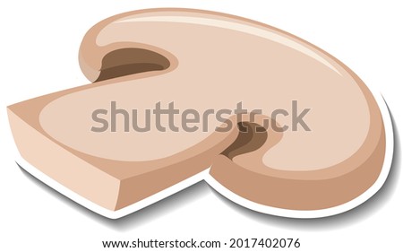 Sliced champignon mushroom sticker on white background illustration