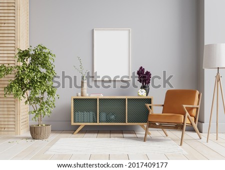 Interior poster mock up with horizontal empty wooden frame,Scandinavian style,3d rendering