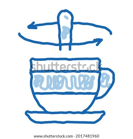 stirring spoon in cup of tea sketch icon vector. Hand drawn blue doodle line art stirring spoon in cup of tea sign. isolated symbol illustration