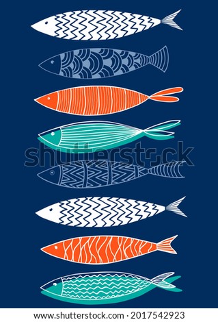 Fish vector illustration.Hand drawn pattern.

