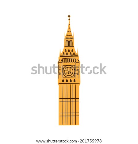 London Big Ben Tower isolated on white. Summertime Europe vacations and traveling symbol. Eps 10 vector illustration.