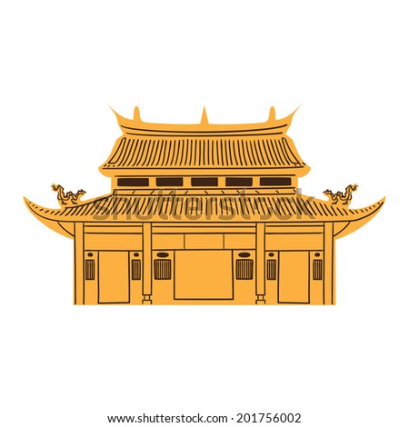 Chinese Temple isolated on white. Summertime Asia vacations and traveling symbol. Eps 10 vector illustration.