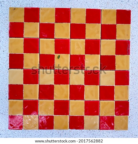 Red and yellow of checkers table.