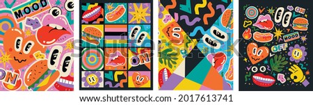 Abstract shapes, funny comic cute characters and doodles. Trendy modern illustration for poster, postcard or background Royalty-Free Stock Photo #2017613741