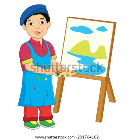 Boy Painting Vector Illustration