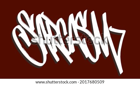 "SARCASM" lettering in handstyle. White letters on red background. Good for printing on clothes (T-shirts, jackets etc)