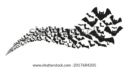 Halloween flying bats. Decor element with silhouettes, swirl isolated on white background