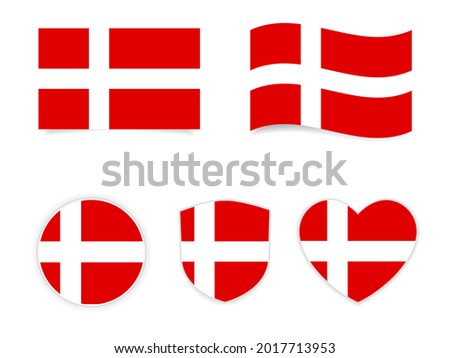 denmark  country national flag with sheild and heart badge icon Royalty-Free Stock Photo #2017713953