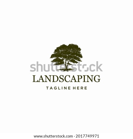 Tree logo vector. Landscape logo template with hand drawn tree.