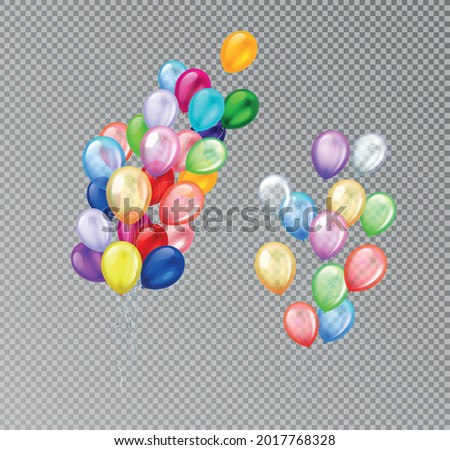 Colorful balloons bunch realistic composition with isolated images of balloons of different color on transparent background vector illustration
