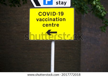 Vaccination medical centre for Covid-19 road sign 
