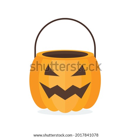Halloween pumpkin basket. Jack o lantern Bowl. Flat style vector illustration. Royalty-Free Stock Photo #2017841078
